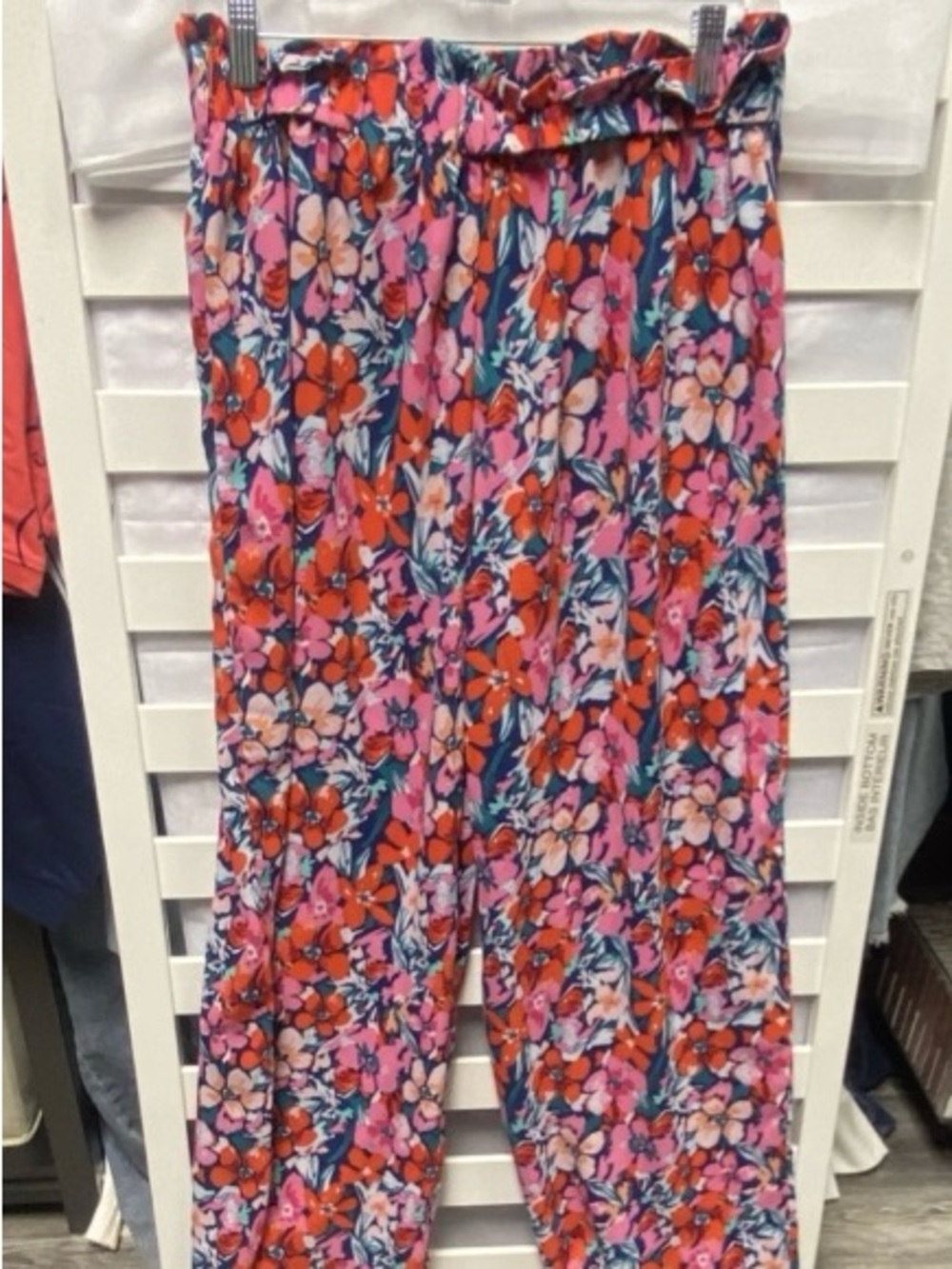 SHEIN Colorful Floral Elastic-Waist Pants in Pink, Orange & Blue